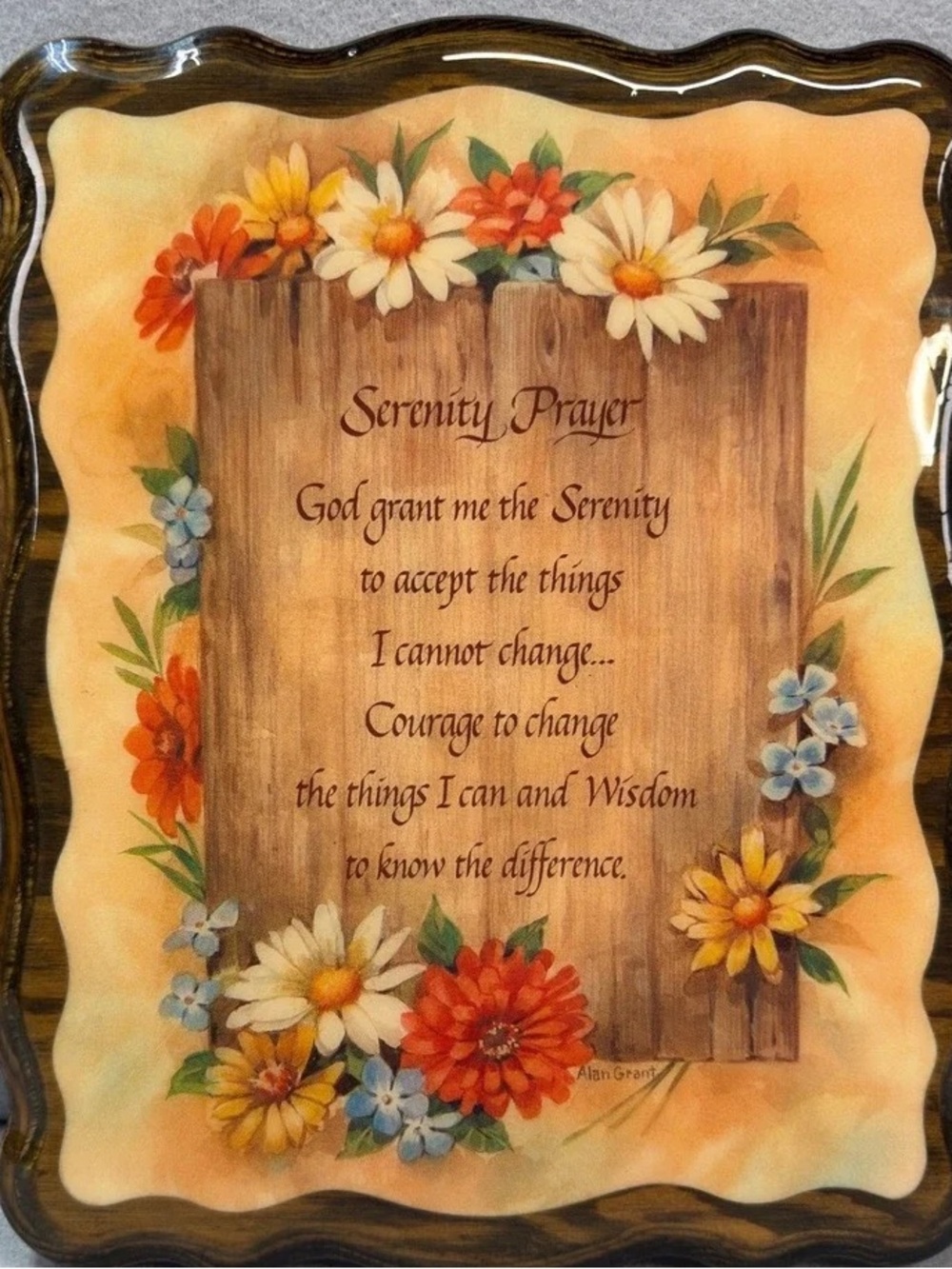 Serenity Prayer Floral Wall Plaque - Orange, Yellow, White, Blue